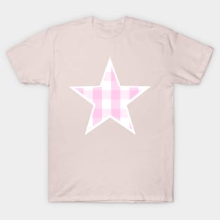 Soft Pink and White Buffalo Plaid Star T-Shirt